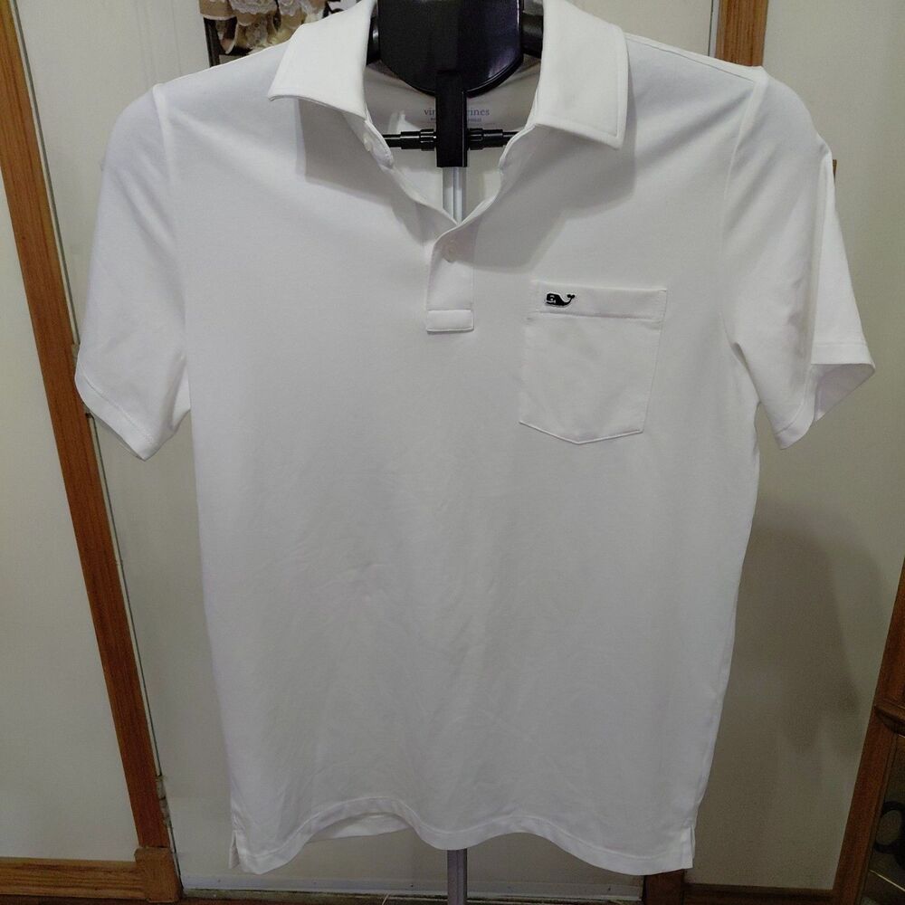 Vineyard Vines youth White Cotton Polo Shirt S Embroidered Whale Logo Easy Care
